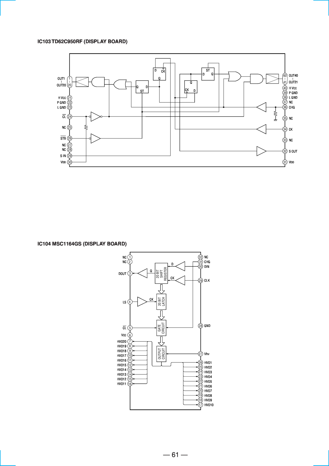 Sony STR-DE835 specifications 61, IC103 TD62C950RF DISPLAY BOARD, IC104 MSC1164GS DISPLAY BOARD 