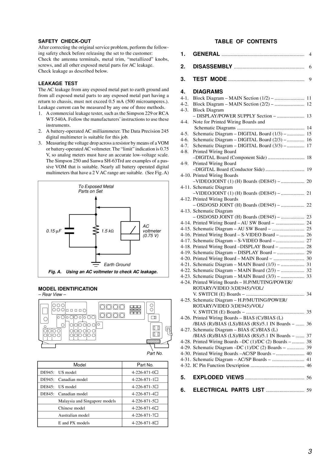 Sony STR-DE845 service manual ROTARY/VIDEO 3DE945/VOL, Exploded Views Electrical Parts List 