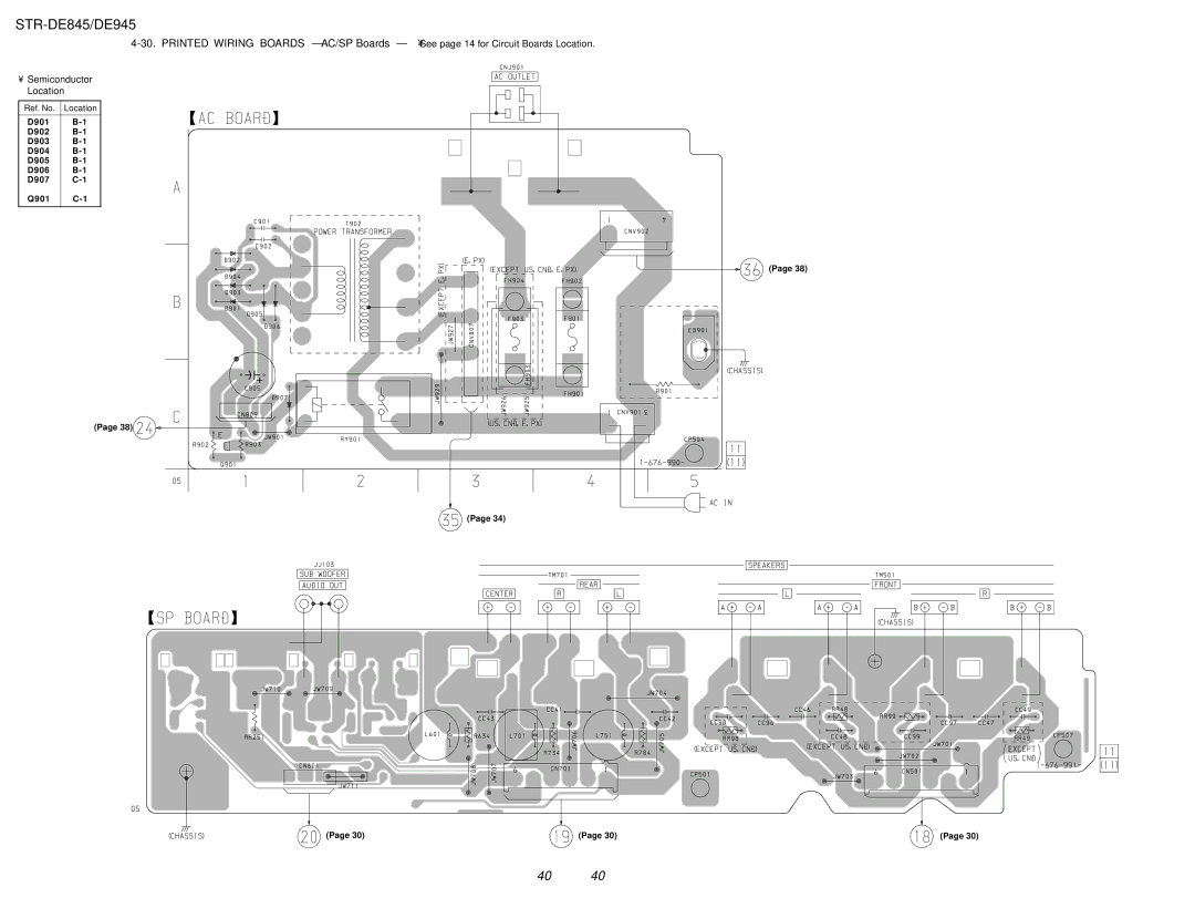 Sony STR-DE845 service manual Ref. No Location D901 D902 D903 D904 D905 D906 D907 Q901 