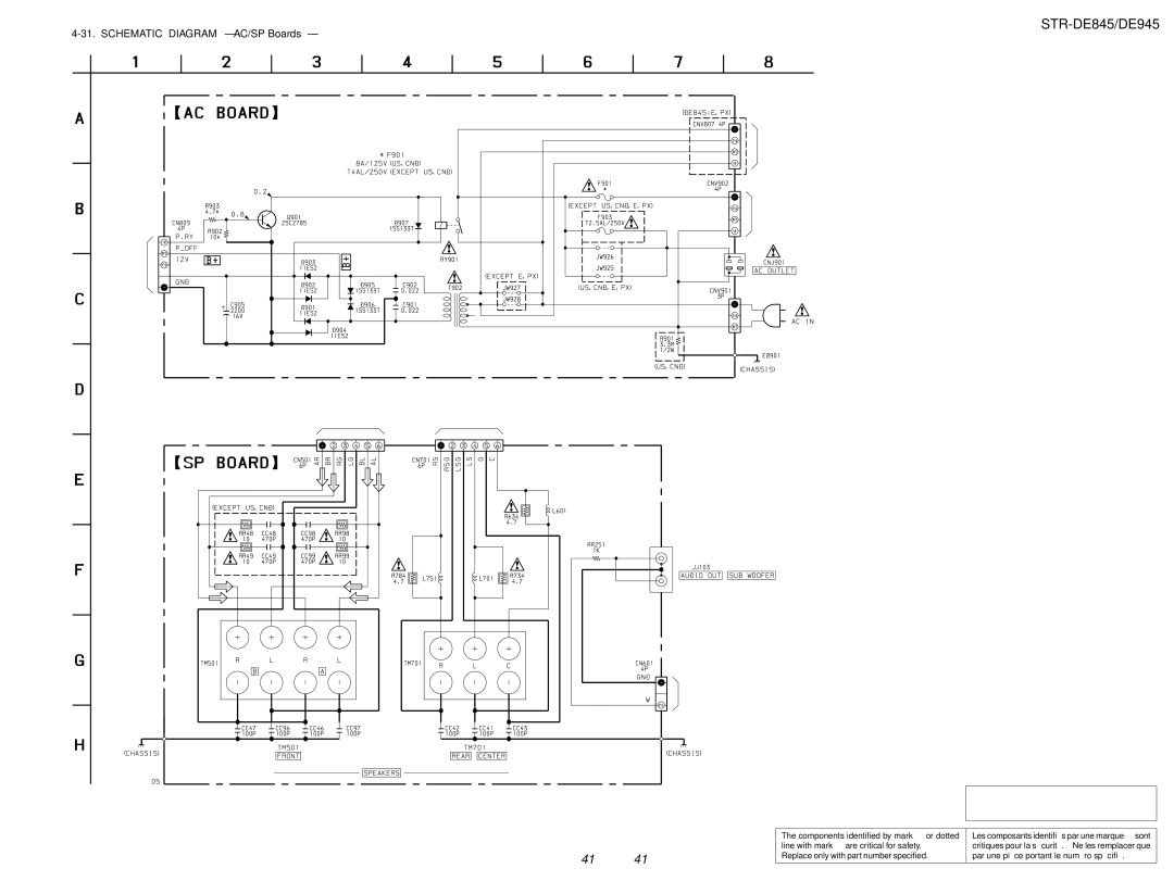 Sony STR-DE845 service manual Schematic Diagram AC/SP Boards 