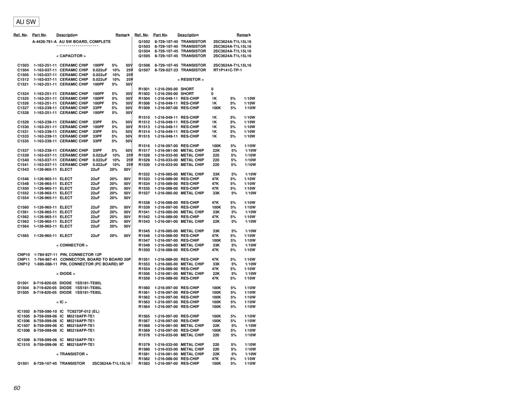 Sony STR-DE845 service manual Au Sw 