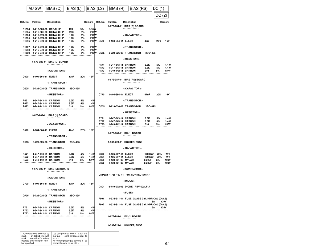 Sony STR-DE845 service manual AU SW Bias C Bias L Bias LS Bias R Bias RS 