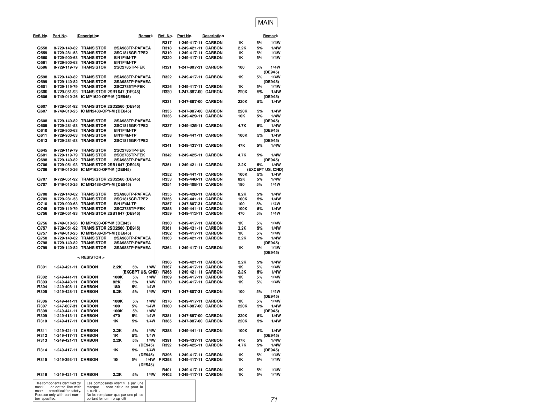 Sony STR-DE845 service manual Transistor 2SC2785TP-FEK 