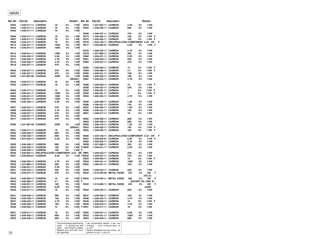 Sony STR-DE845 service manual Description Remark R403 249-417-11 