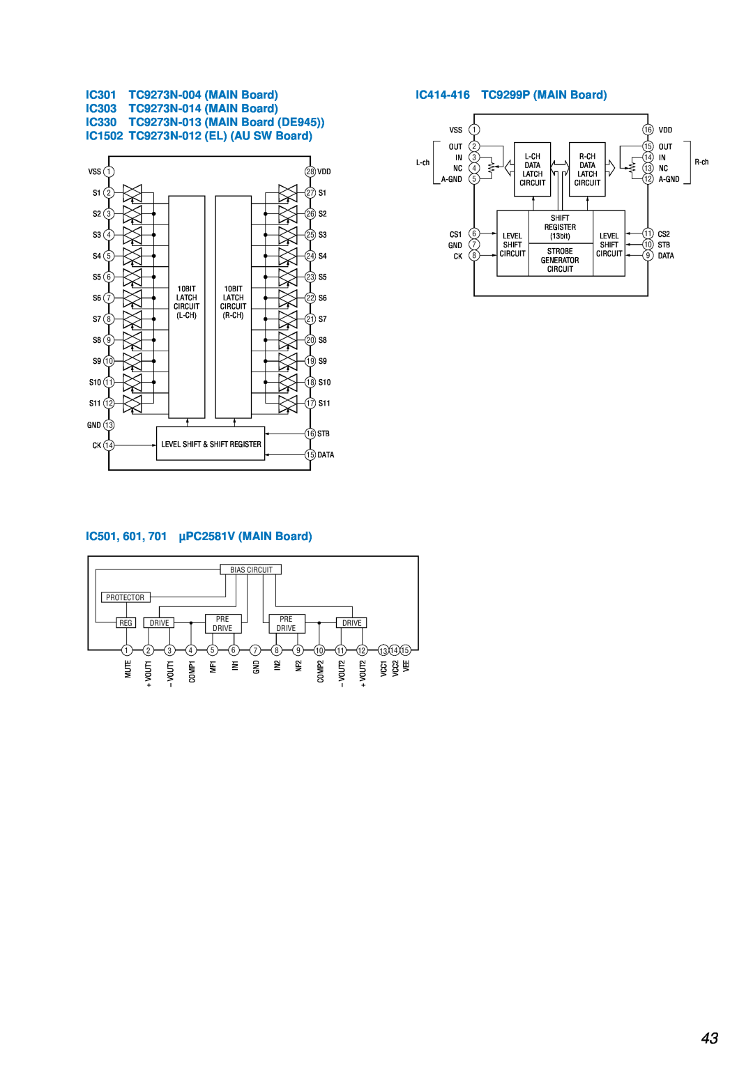 Sony STR-DE845 IC301, TC9273N-004MAIN Board, IC303, TC9273N-014MAIN Board, IC330 TC9273N-013MAIN Board DE945, IC414-416 