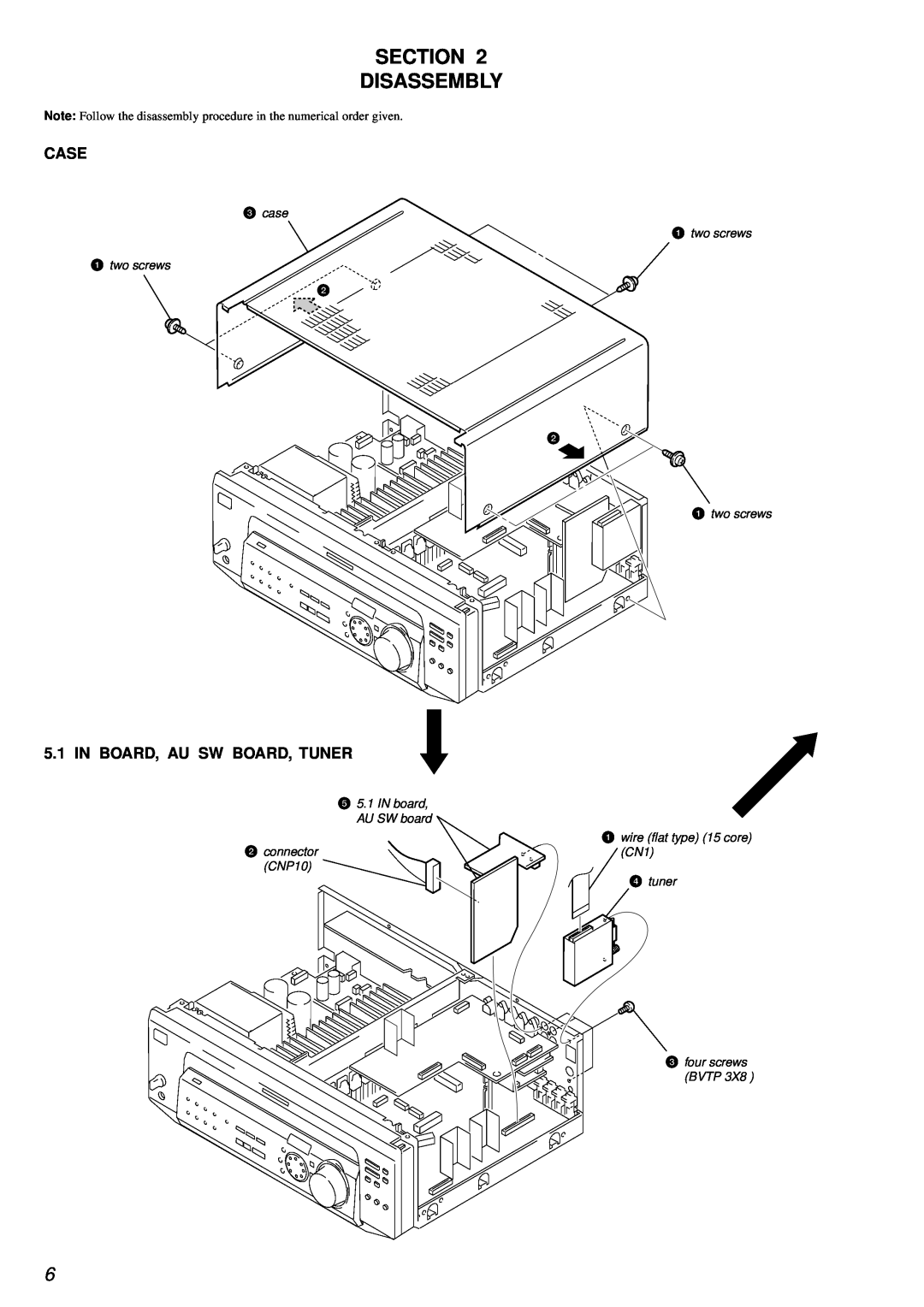 Sony STR-DE845 service manual Section Disassembly, Case, In Board, Au Sw Board, Tuner, 3case 1 two screws 1two screws 