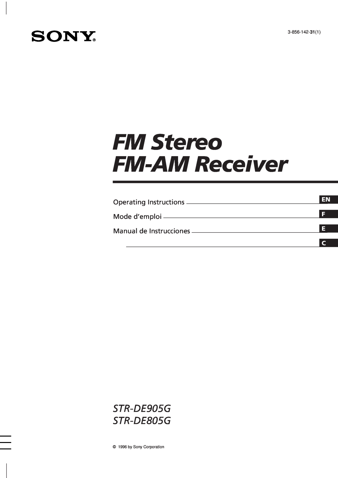 Sony manual FM Stereo FM-AMReceiver, STR-DE905G STR-DE805G, Operating Instructions, Mode d’emploi, by Sony Corporation 