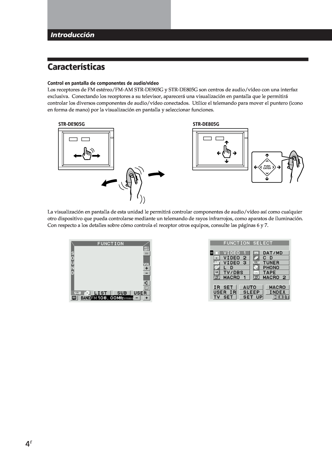 Sony STR-DE905G, STR-DE805G manual Características, Introducción, å Mm µ, Control en pantalla de componentes de audio/vídeo 