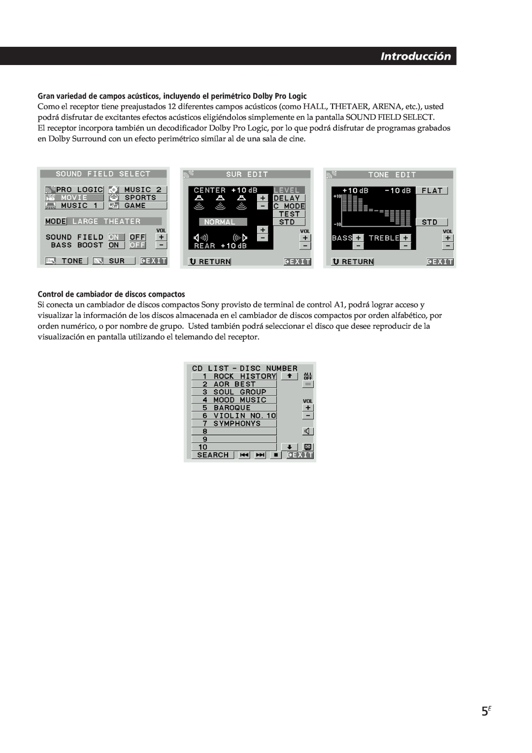 Sony STR-DE905G, STR-DE805G manual Introducción, Control de cambiador de discos compactos 