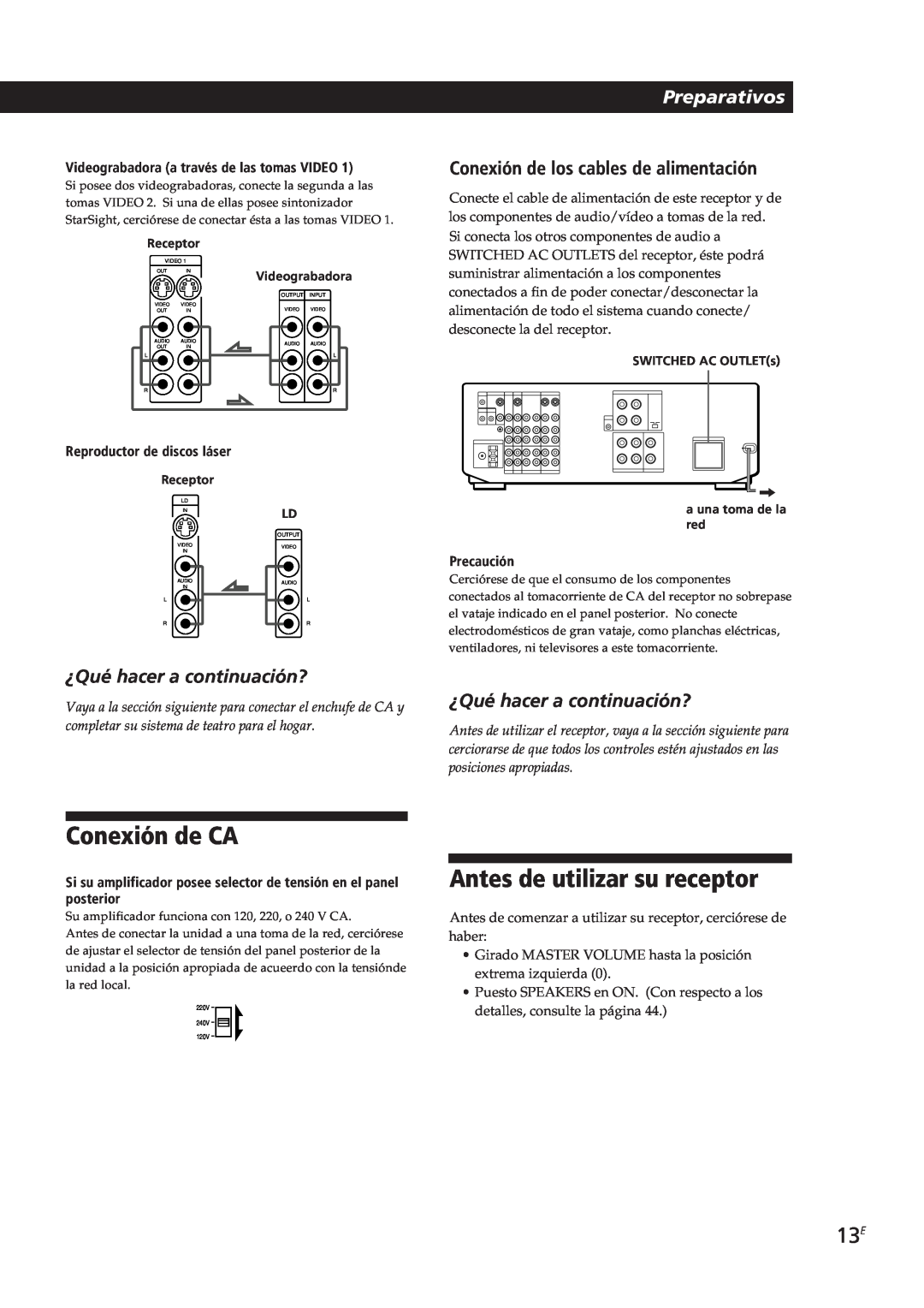 Sony STR-DE805G manual Conexión de CA, Antes de utilizar su receptor, Preparativos, ¿Qué hacer a continuación?, Precaución 