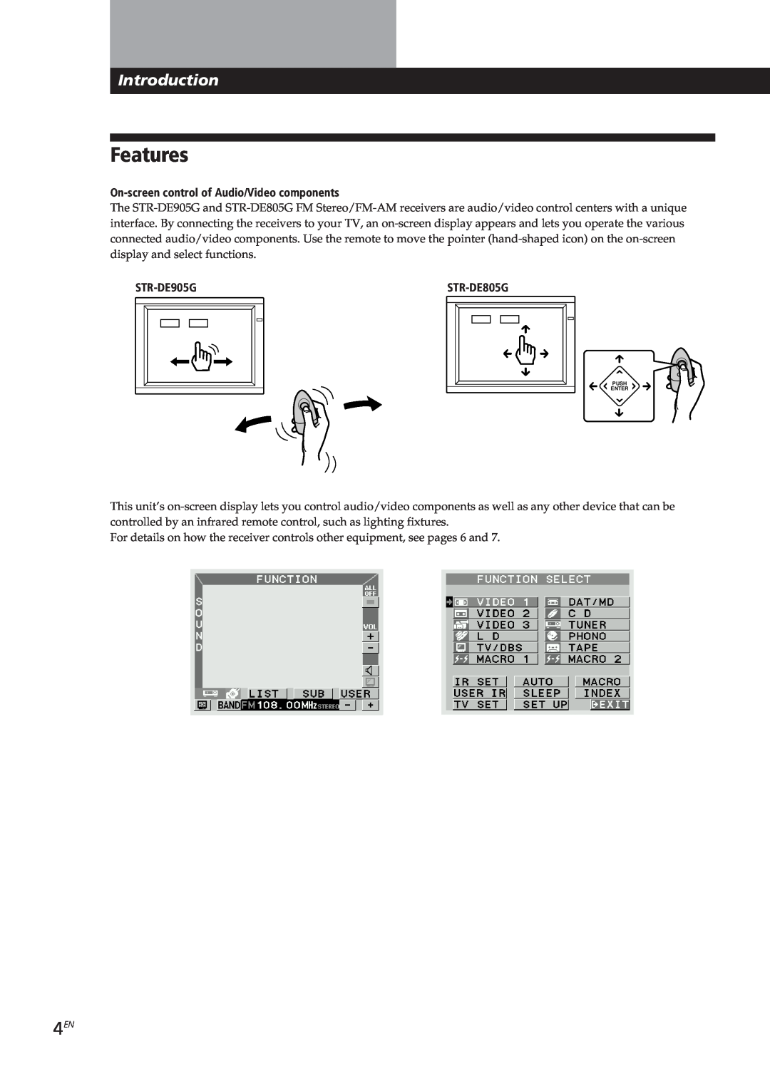 Sony STR-DE905G, STR-DE805G manual Features, Introduction, å Mm µ, On-screencontrol of Audio/Video components 