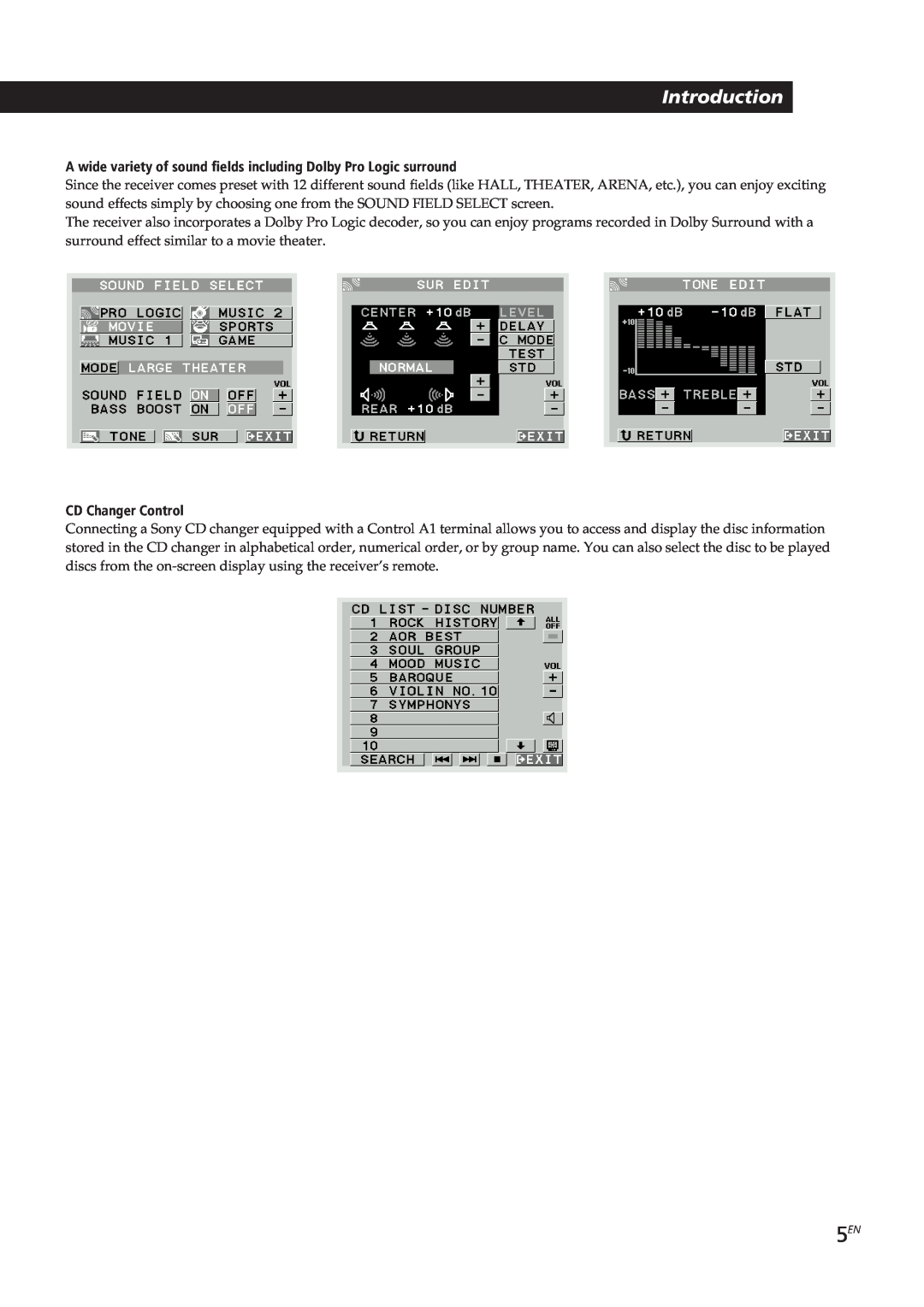 Sony STR-DE905G, STR-DE805G manual Introduction, CD Changer Control 