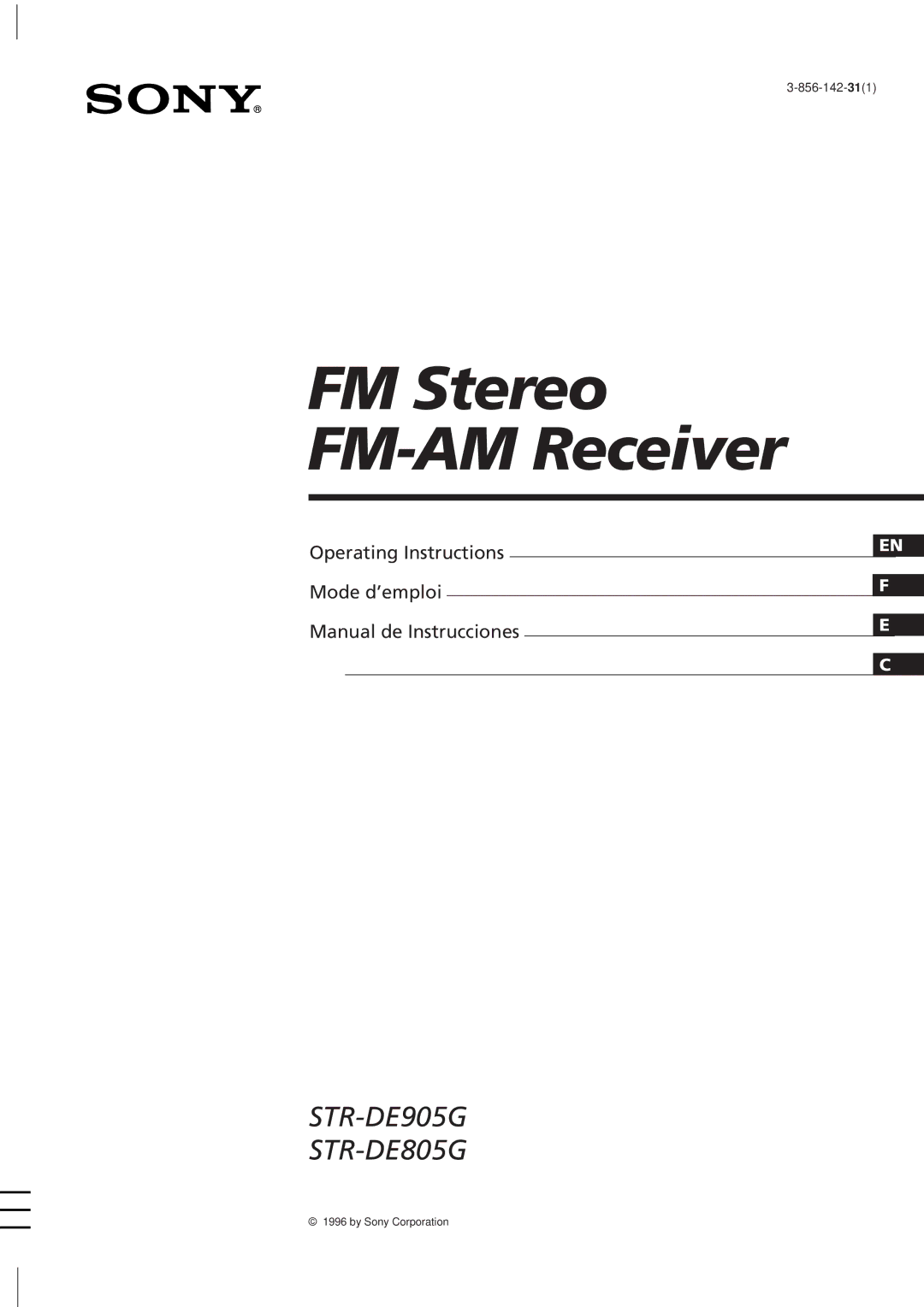 Sony STR-DE905G manual FM Stereo FM-AM Receiver 