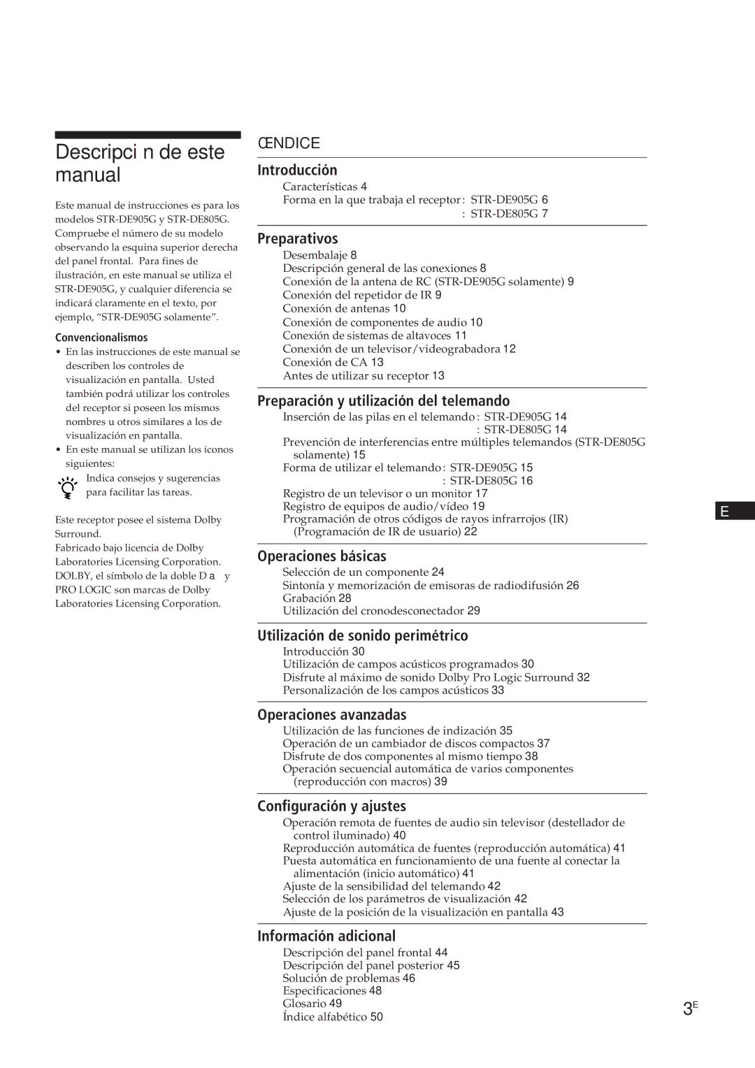 Sony STR-DE905G Descripción de este manual 