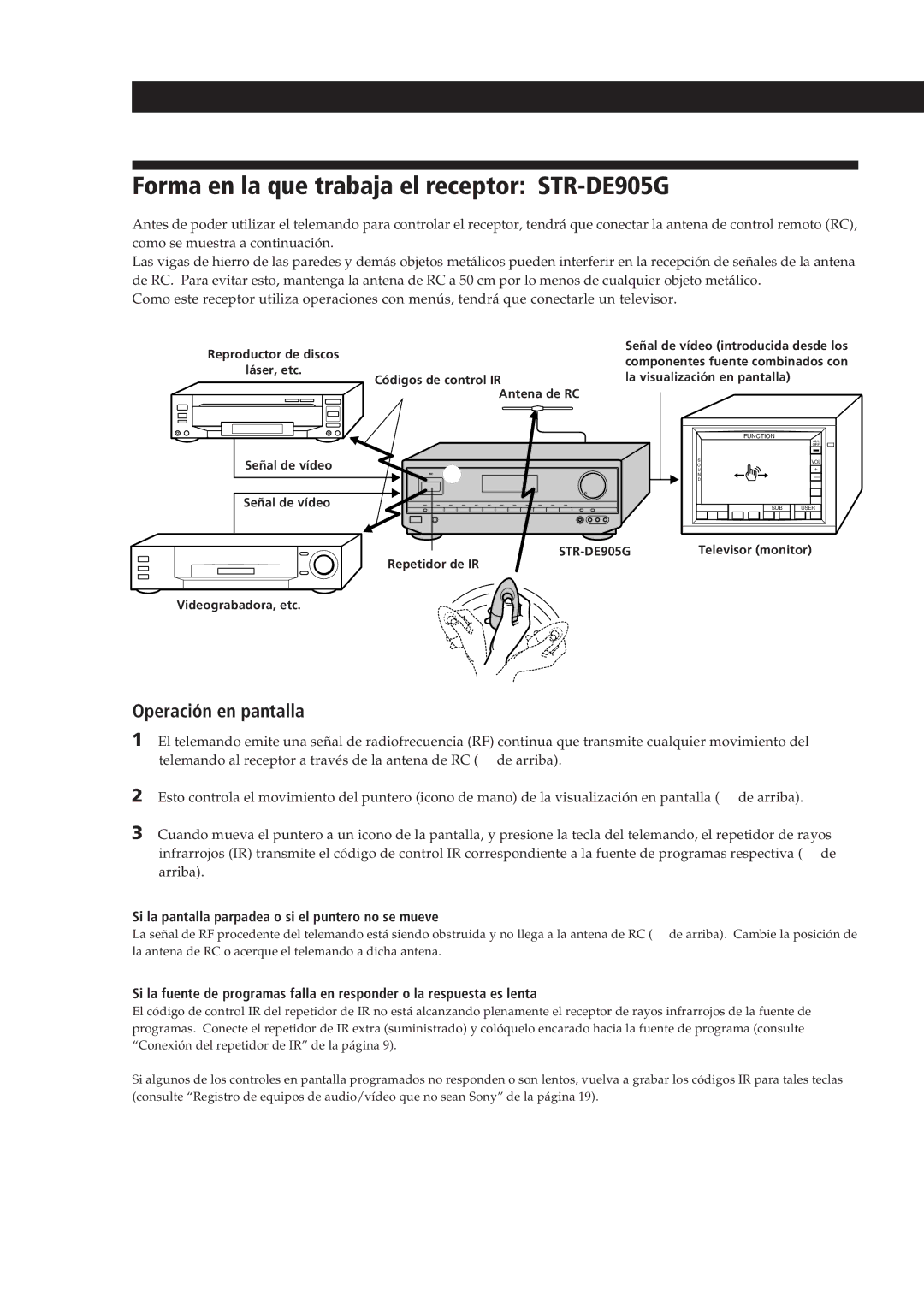 Sony manual Forma en la que trabaja el receptor STR-DE905G, Operación en pantalla 