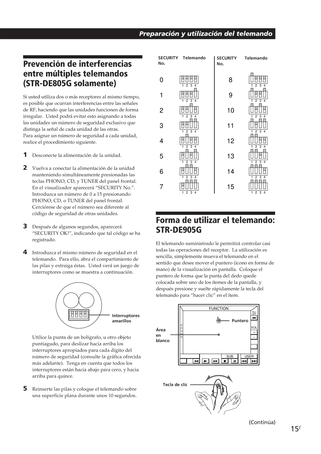 Sony manual Forma de utilizar el telemando STR-DE905G, 15E 