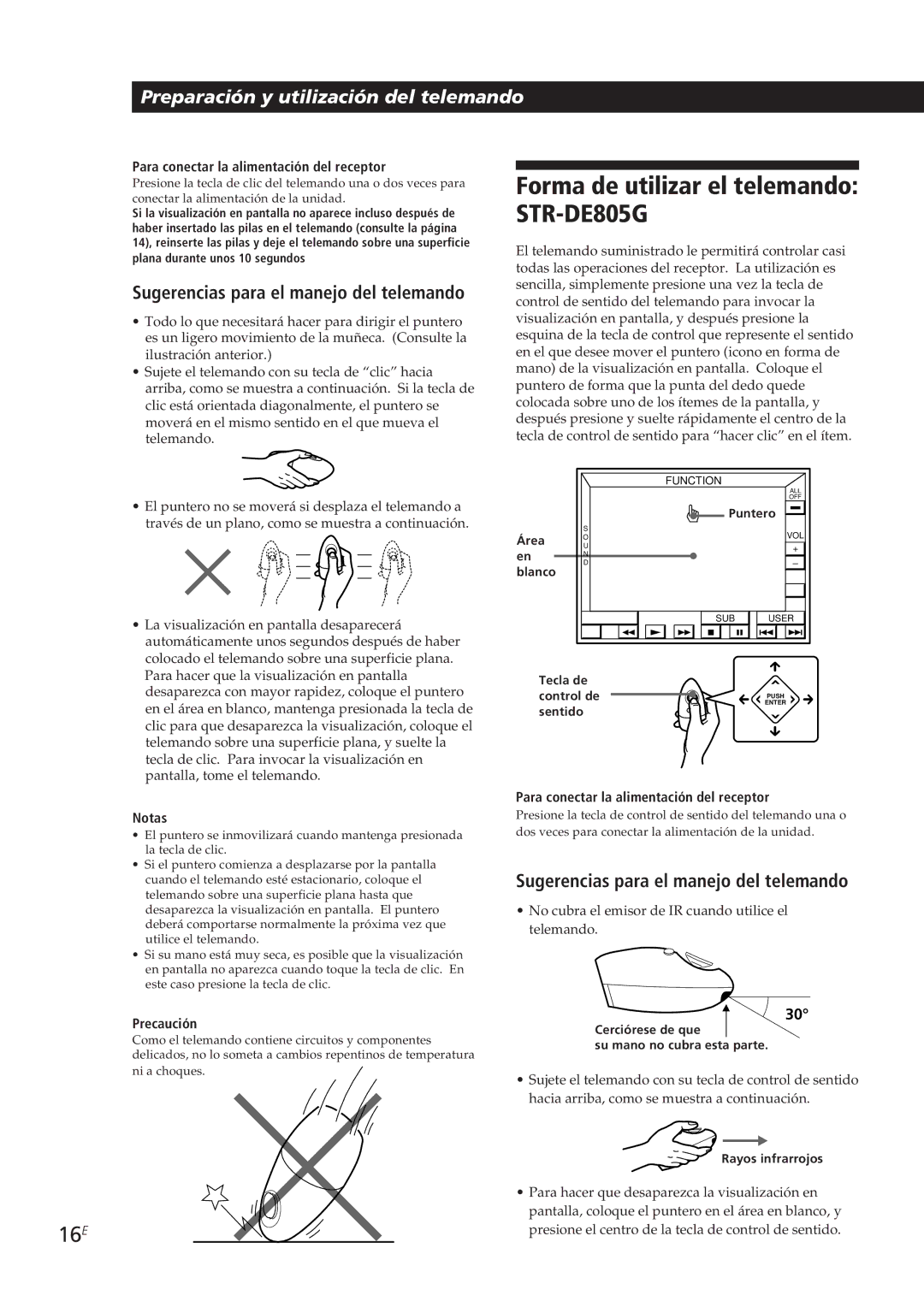 Sony STR-DE905G manual Forma de utilizar el telemando STR-DE805G, 16E, Sugerencias para el manejo del telemando 