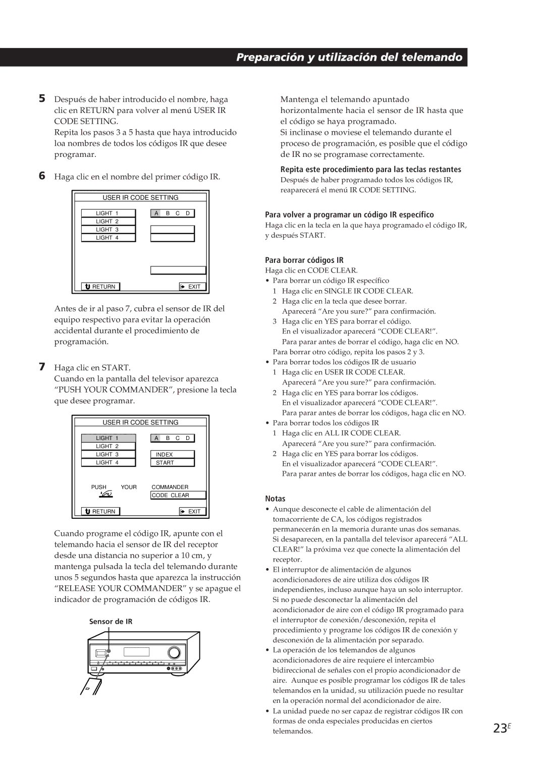 Sony STR-DE905G manual Para volver a programar un código IR específico, Para borrar códigos IR 