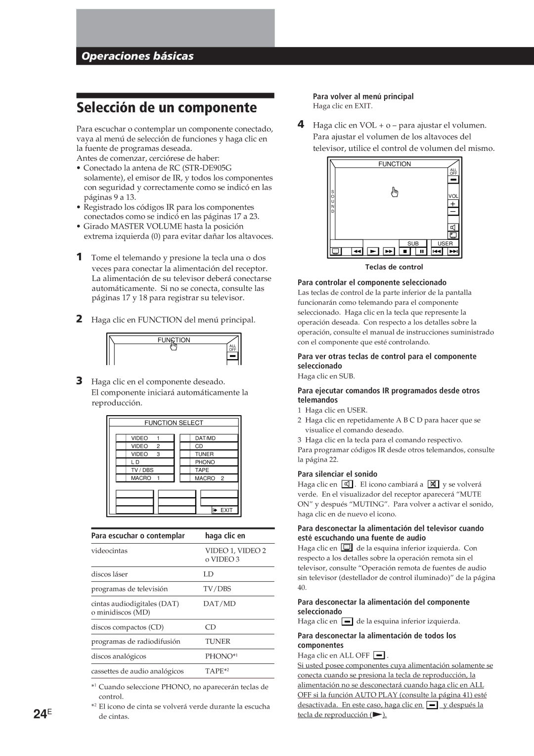 Sony STR-DE905G manual Selección de un componente, 24E 