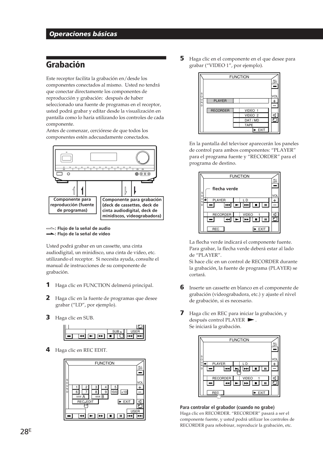 Sony STR-DE905G manual Grabación, 28E, Para controlar el grabador cuando no grabe 