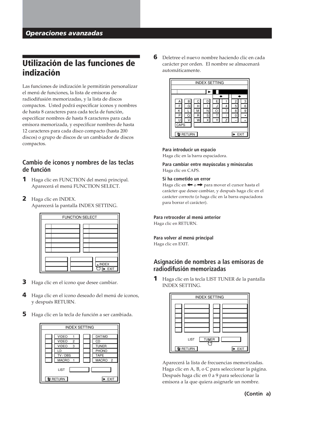 Sony STR-DE905G manual Utilización de las funciones de indización, 35E, Cambio de iconos y nombres de las teclas de función 