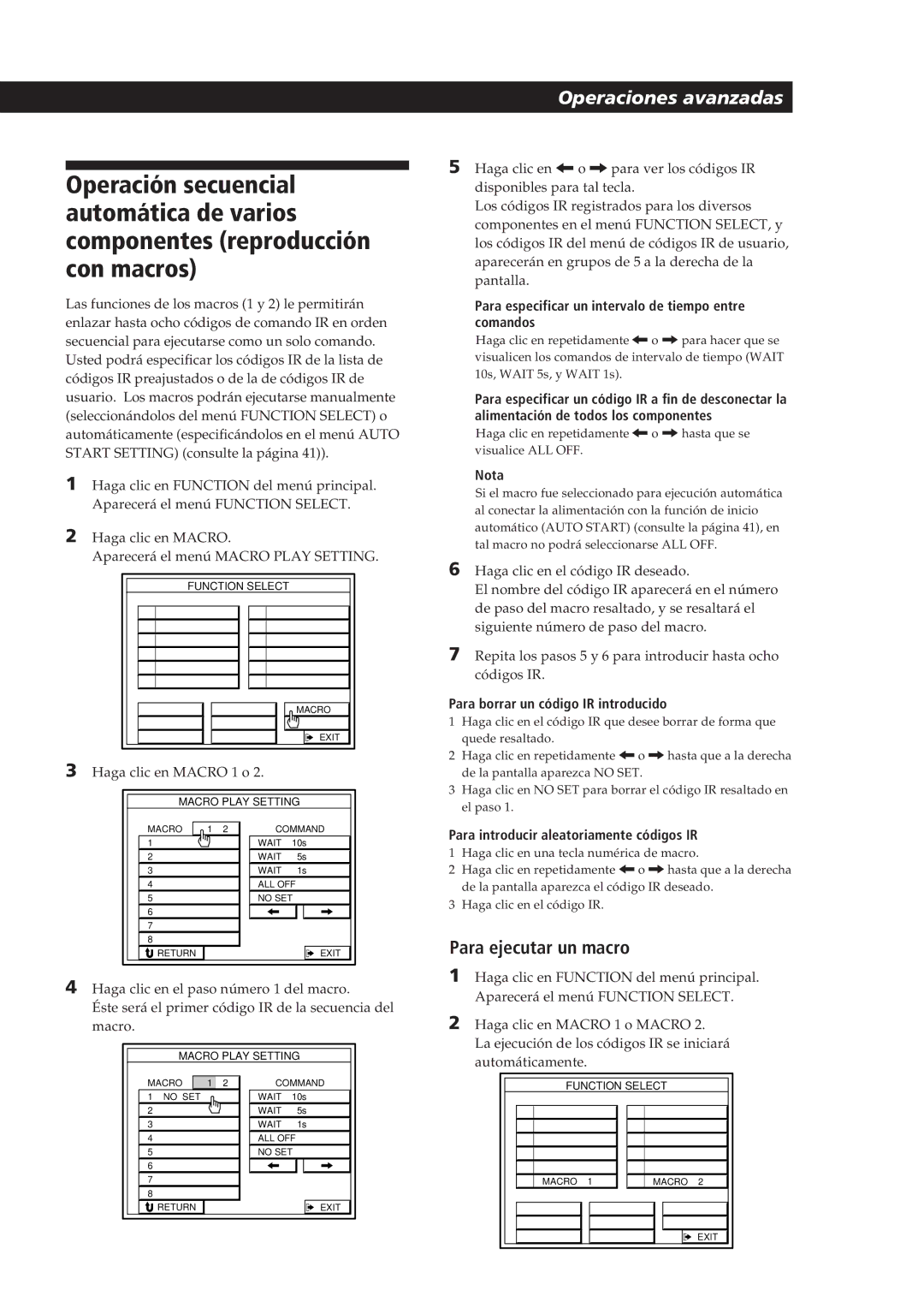 Sony STR-DE905G manual Para ejecutar un macro, Para especificar un intervalo de tiempo entre comandos 