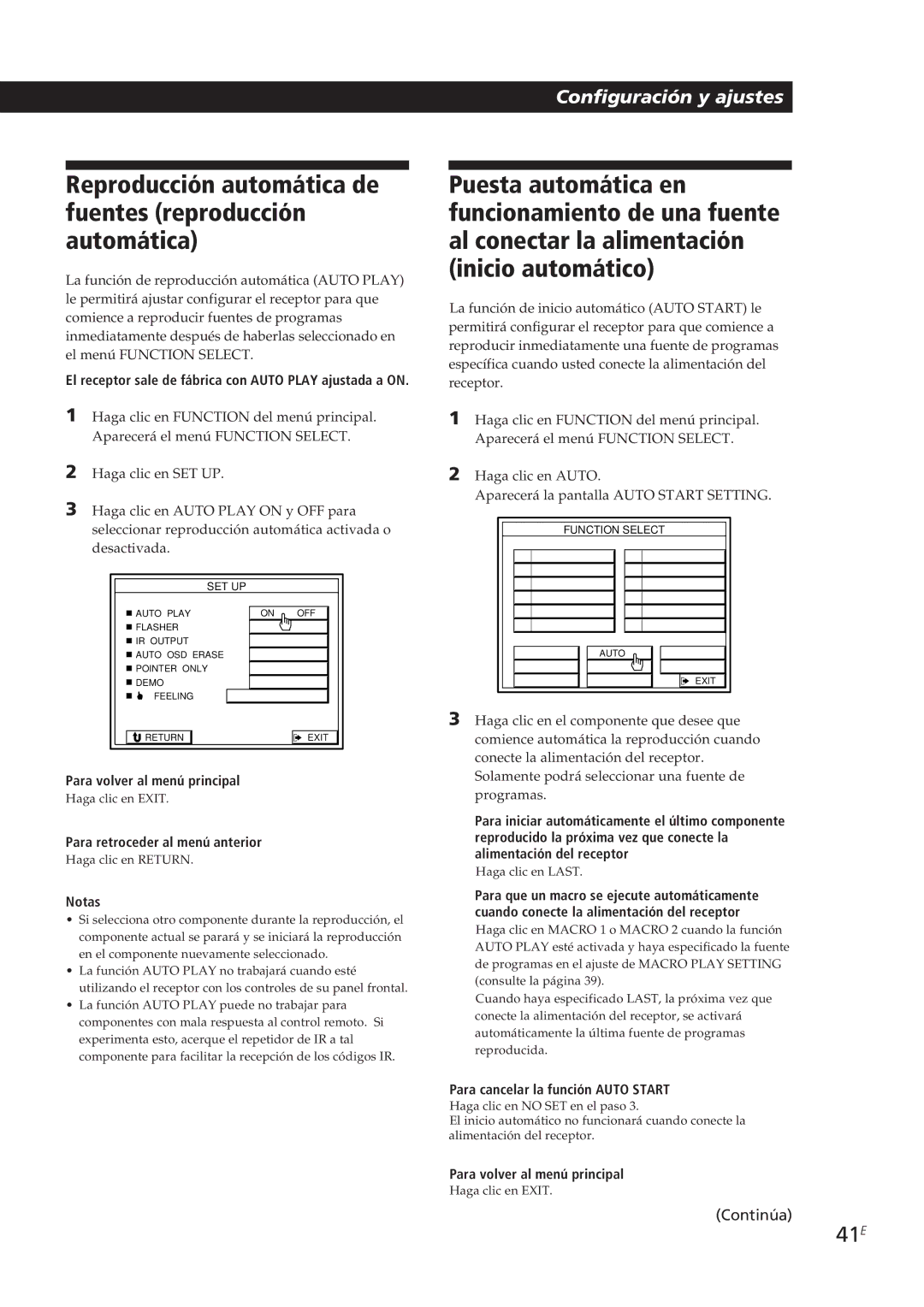 Sony STR-DE905G manual Reproducción automática de fuentes reproducción automática, 41E, Para cancelar la función Auto Start 