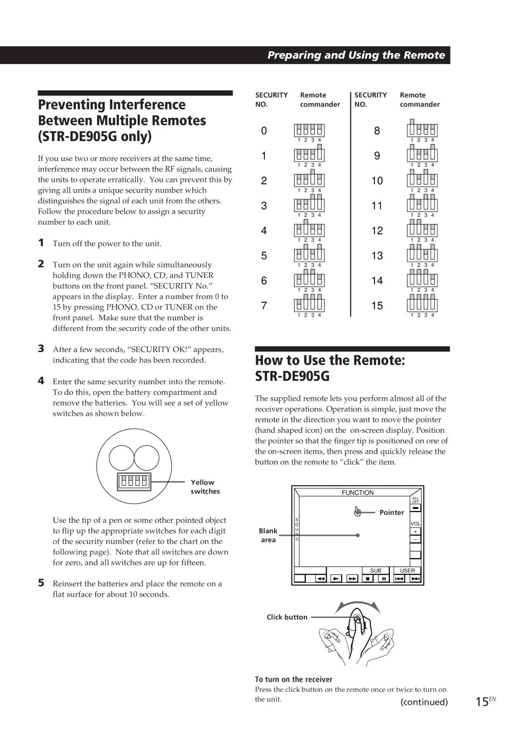 Sony manual How to Use the Remote STR-DE905G, To turn on the receiver 