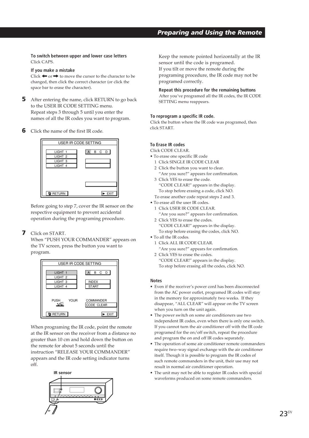 Sony STR-DE905G manual 23EN, To switch between upper and lower case letters, If you make a mistake 