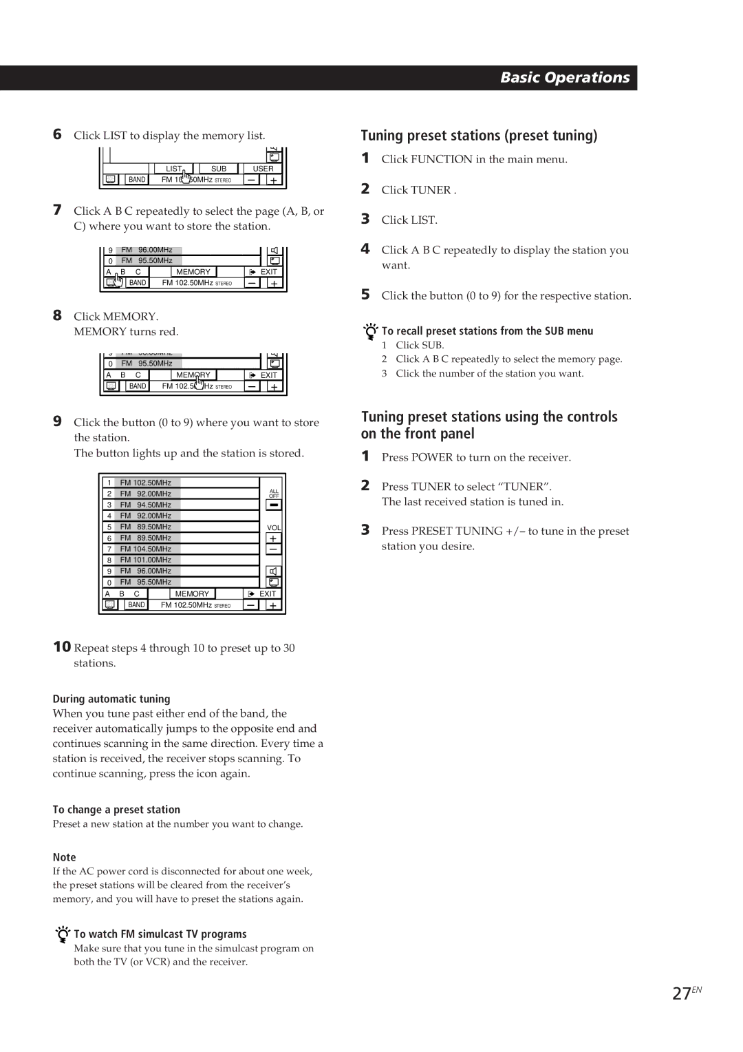 Sony STR-DE905G manual 27EN, Tuning preset stations preset tuning 