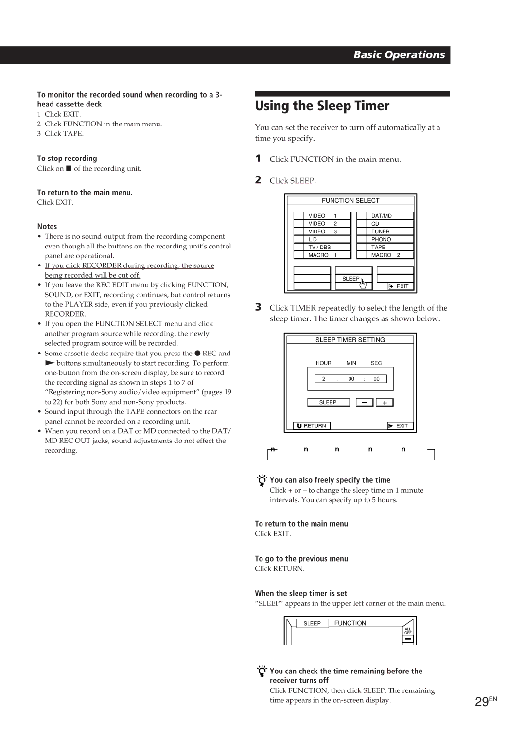 Sony STR-DE905G manual Using the Sleep Timer 