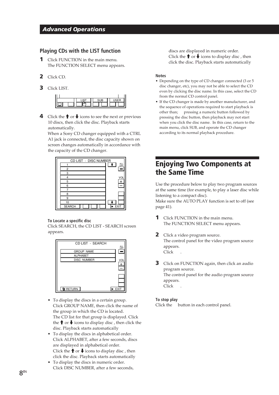 Sony STR-DE905G manual Enjoying Two Components at the Same Time, 38EN, Playing CDs with the List function, To stop play 