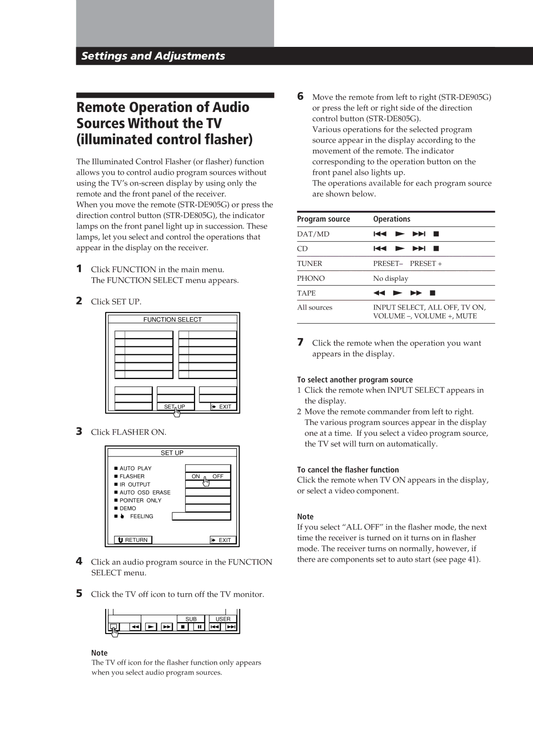 Sony STR-DE905G manual 40EN, Program source Operations, To select another program source, To cancel the flasher function 