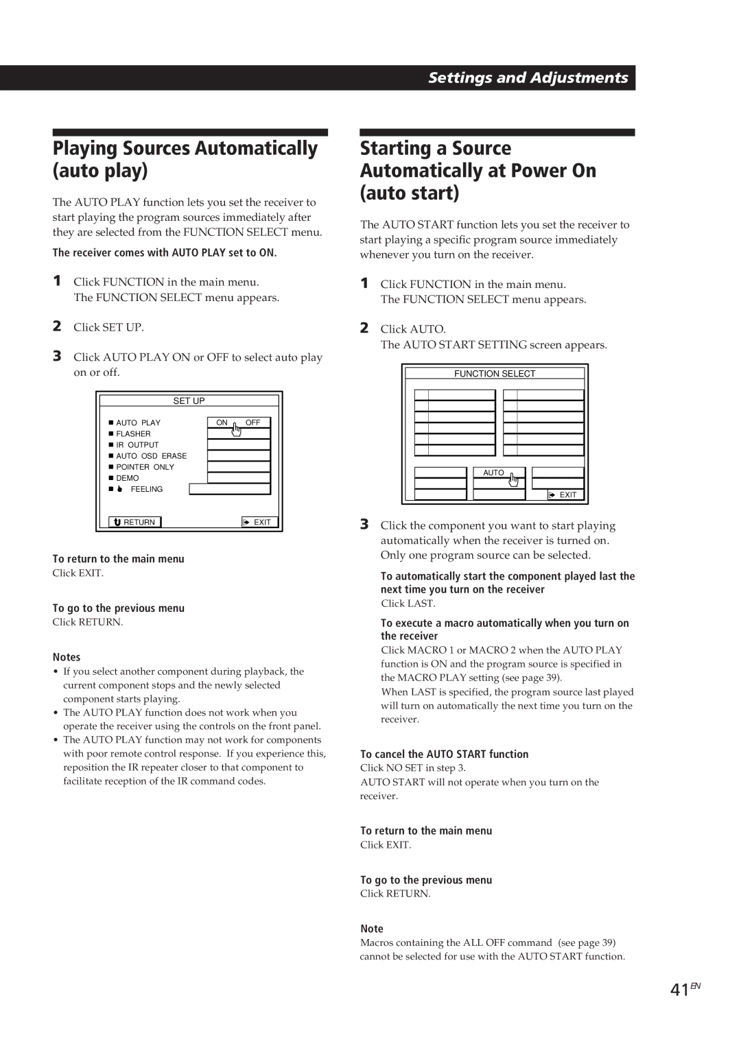 Sony STR-DE905G Playing Sources Automatically auto play, Starting a Source Automatically at Power On auto start, 41EN 