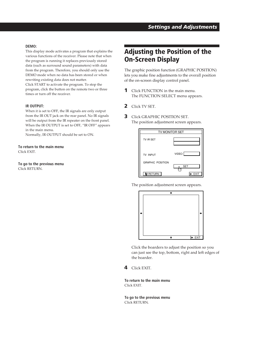 Sony STR-DE905G manual Adjusting the Position of the On-Screen Display, 43EN 