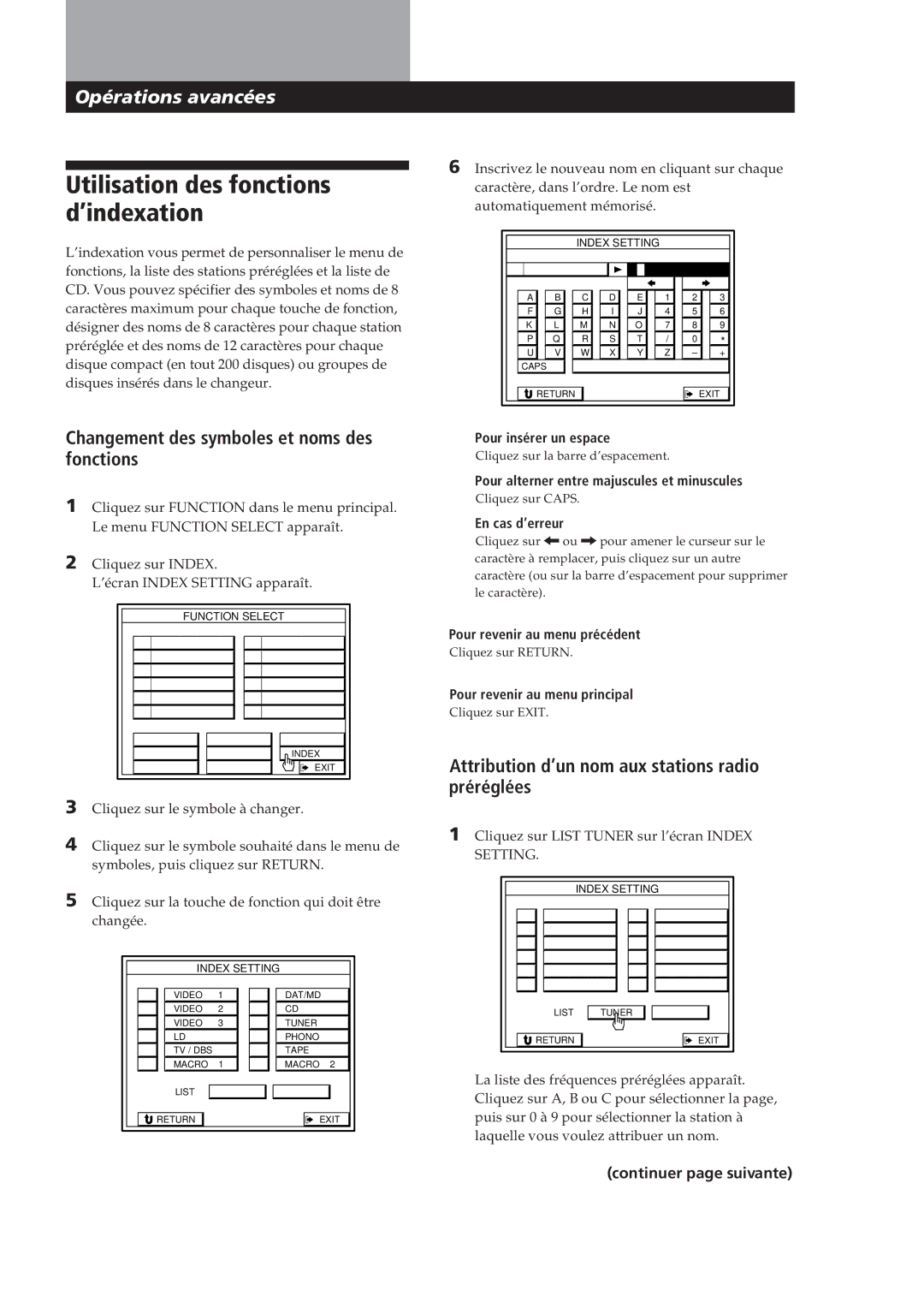 Sony STR-DE905G manual Utilisation des fonctions d’indexation, 35F, Changement des symboles et noms des fonctions 