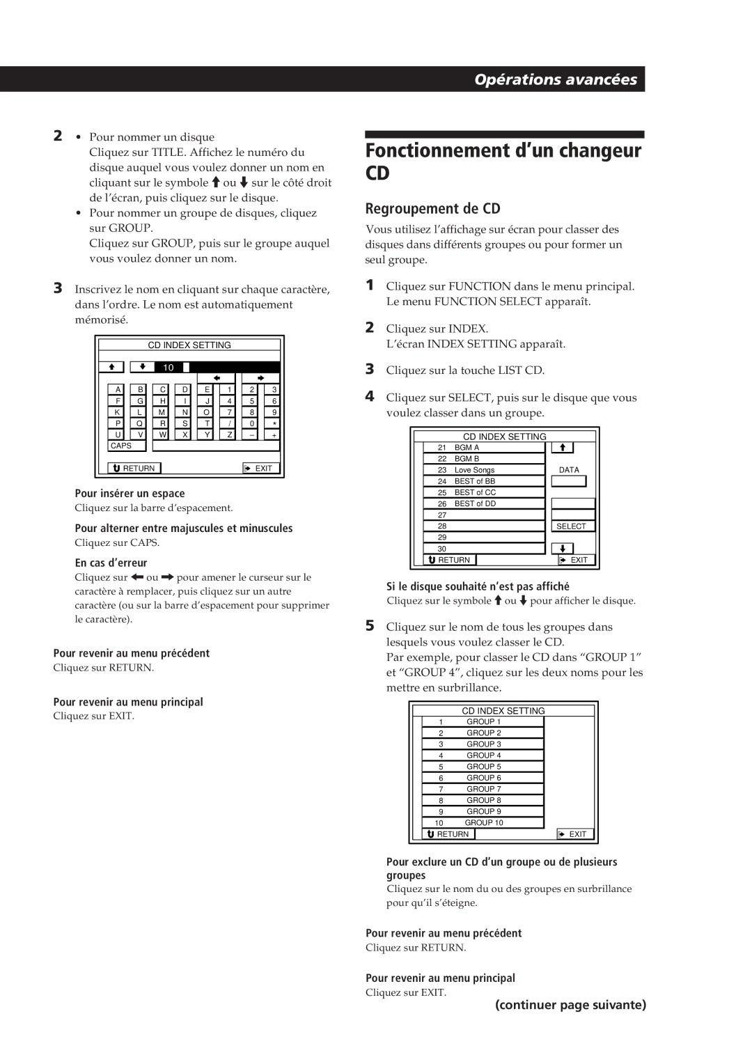 Sony STR-DE905G manual Fonctionnement d’un changeur, Regroupement de CD, Si le disque souhaité n’est pas affiché 