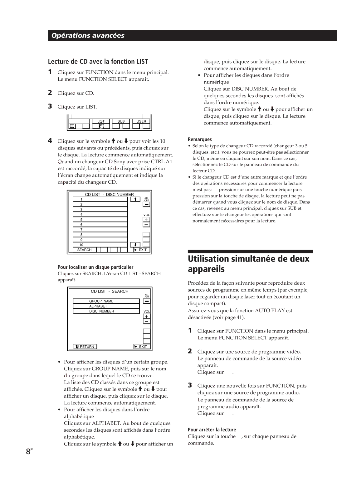 Sony STR-DE905G manual Utilisation simultanée de deux appareils, 38F, Lecture de CD avec la fonction List 