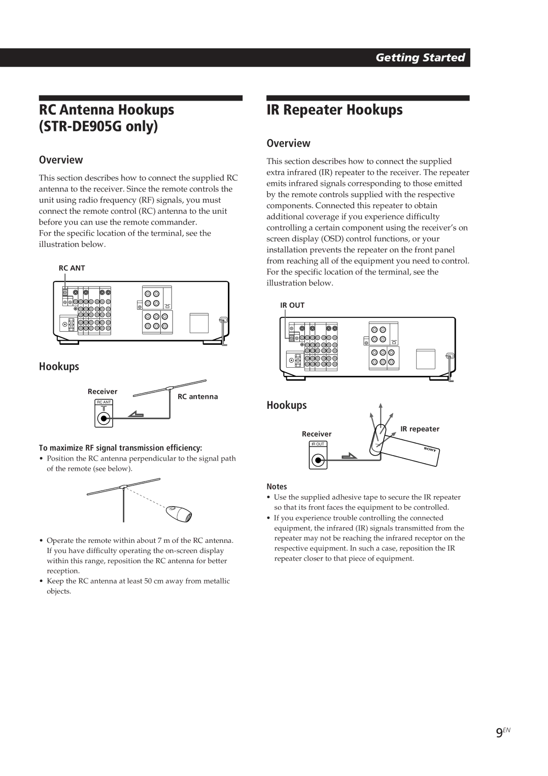 Sony STR-DE905G manual IR Repeater Hookups, Overview, To maximize RF signal transmission efficiency 