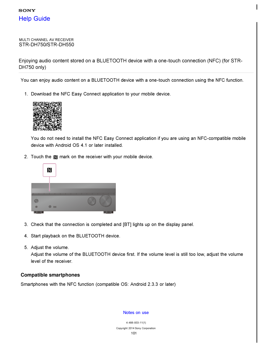 Sony STR-FH750 manual Compatible smartphones, Help Guide, STR-DH750/STR-DH550 