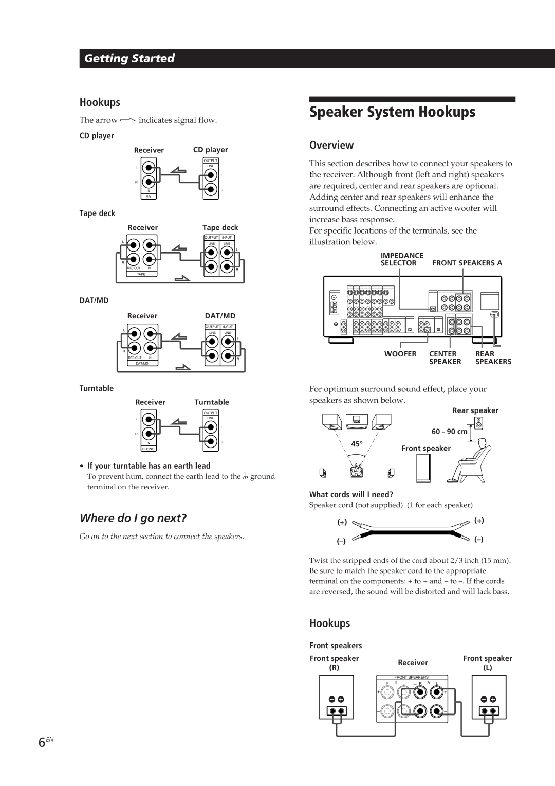 Sony STR-GA8ES, STR-GA7ES manual Speaker System Hookups 