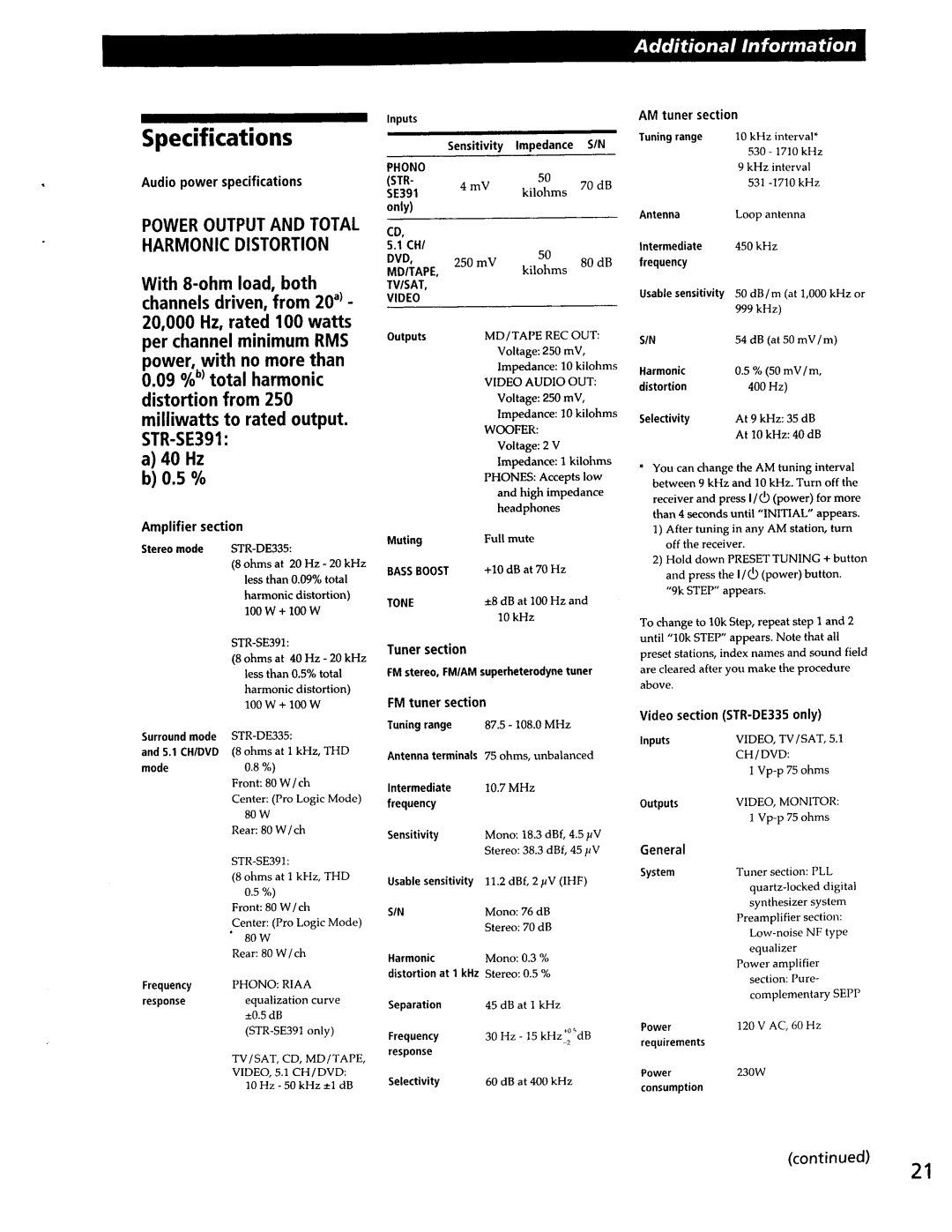 Sony STR-DE335, STR-SE391 manual 