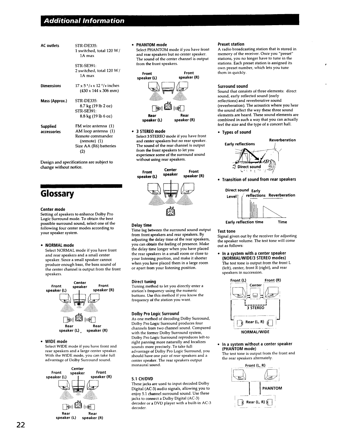 Sony STR-SE391, STR-DE335 manual 