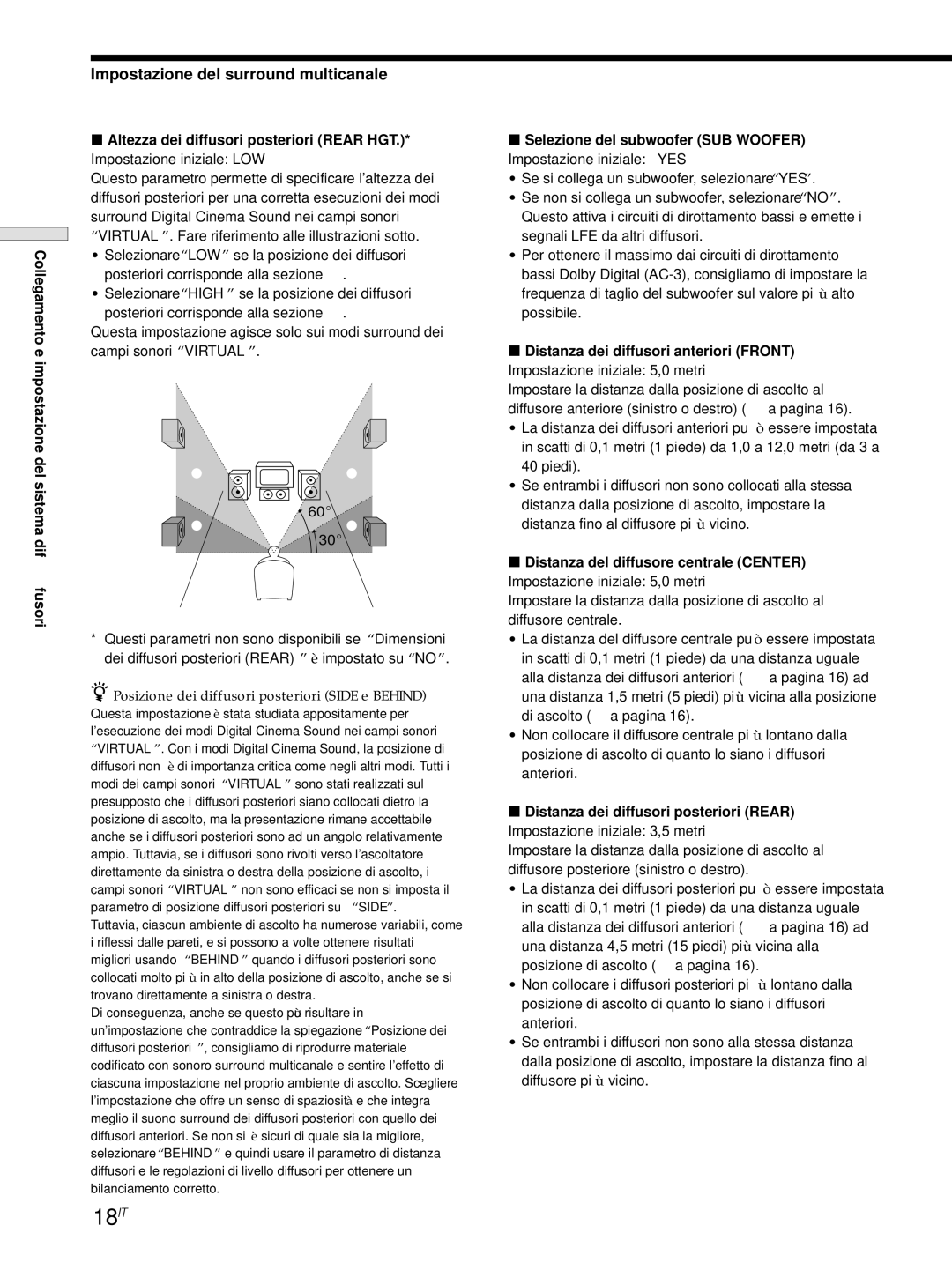 Sony STR-DE545, STR-SE501, STR-DE445 manual 18IT, Impostazione del surround multicanale 