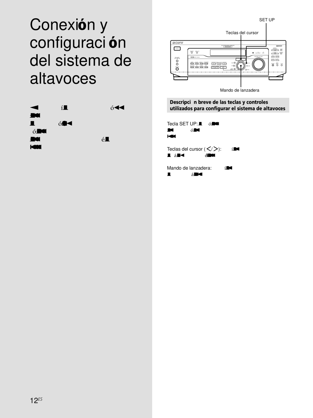 Sony STR-DE445, STR-SE501, STR-DE545 manual 12ES, Teclas del cursor, Mando de lanzadera 