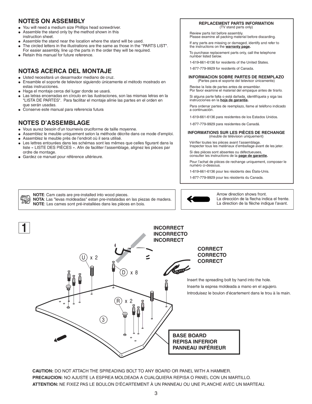 Sony SU-27F2 manual Notas Acerca DEL Montaje, Replacement Parts Information 