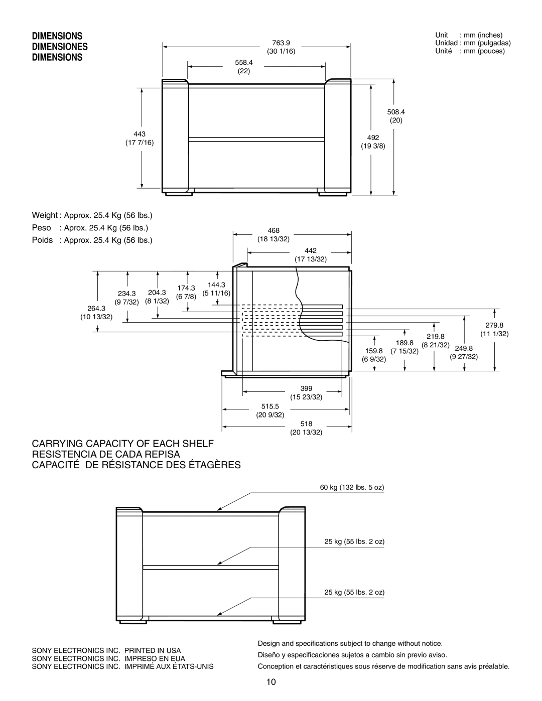 Sony SU-27FS2 manual Dimensions Dimensiones 