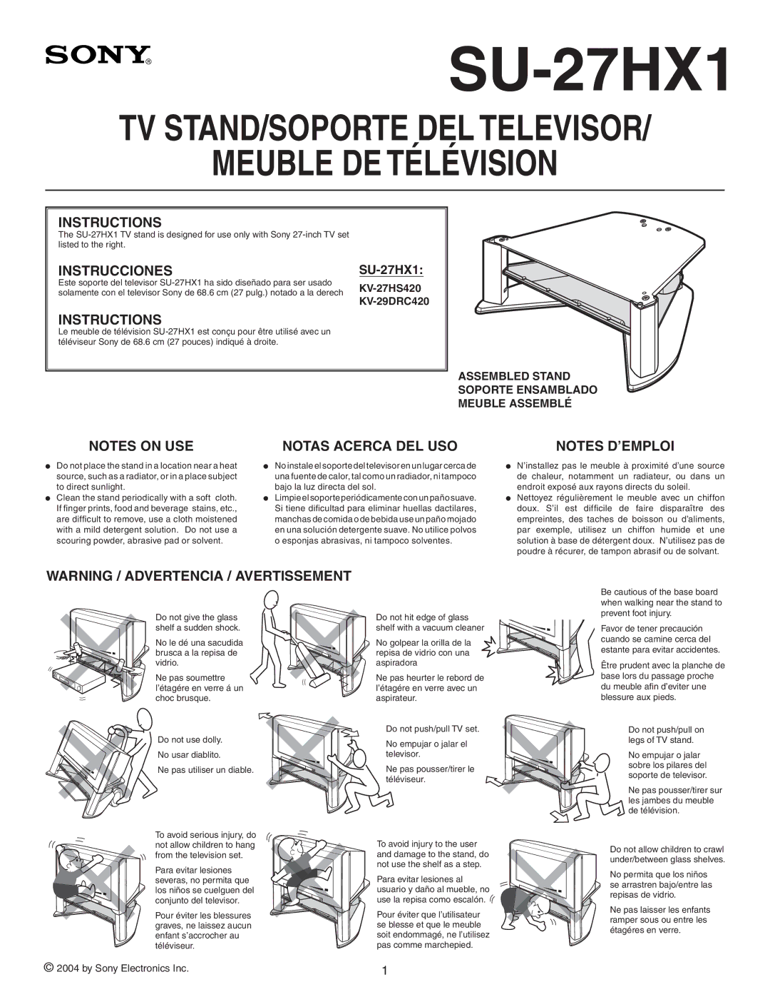 Sony SU-27HX1 manual 