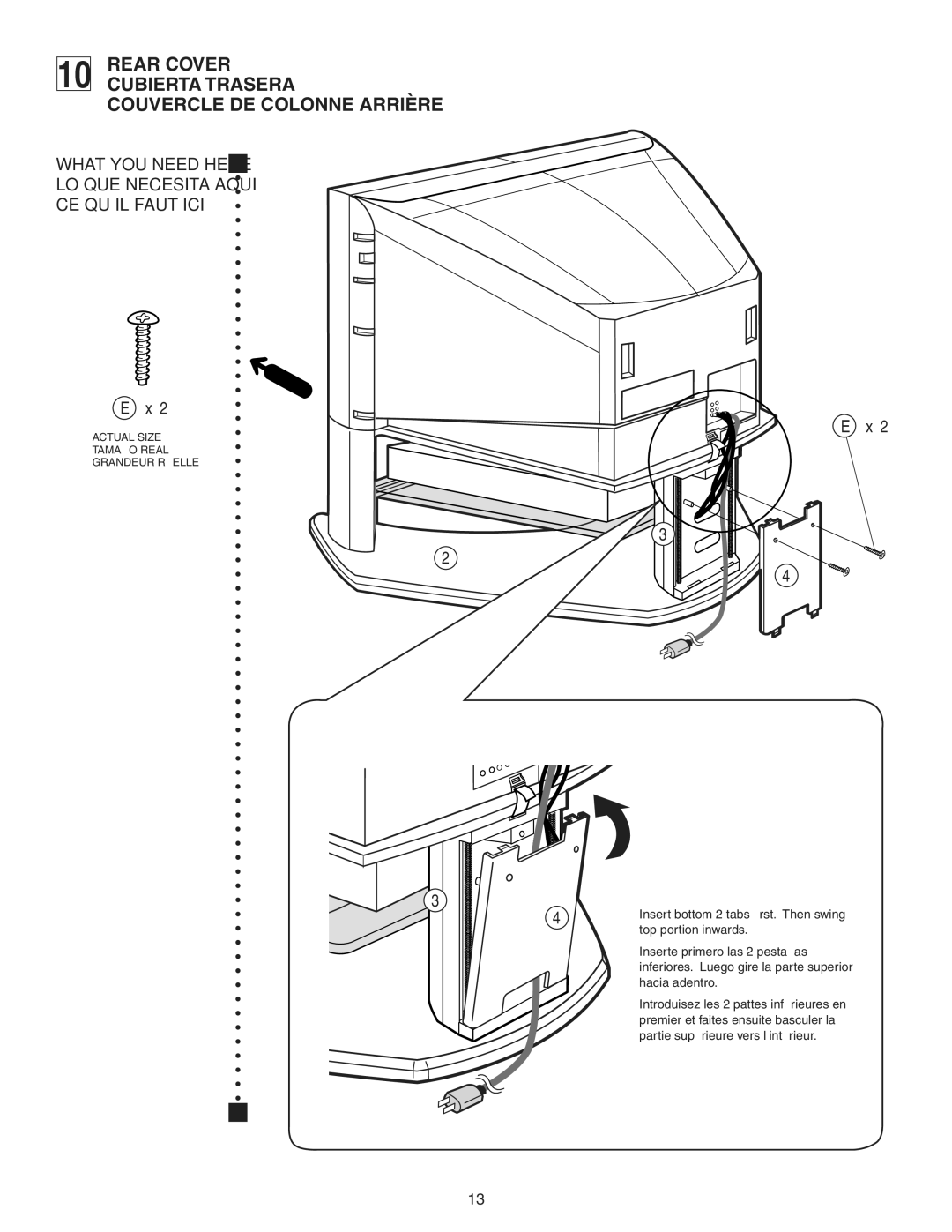 Sony SU-27HX1 manual Rear Cover Cubierta Trasera Couvercle DE Colonne Arrière 