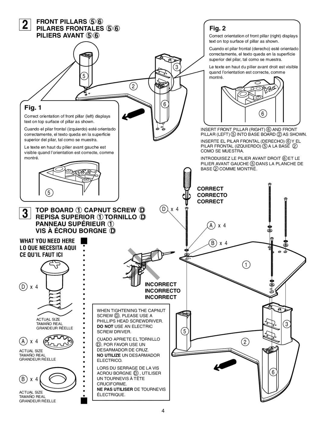 Sony SU-30HX1 manual Front Pillars 5 6 Pilares Frontales 5 6 Piliers Avant 5, Correct Correcto 